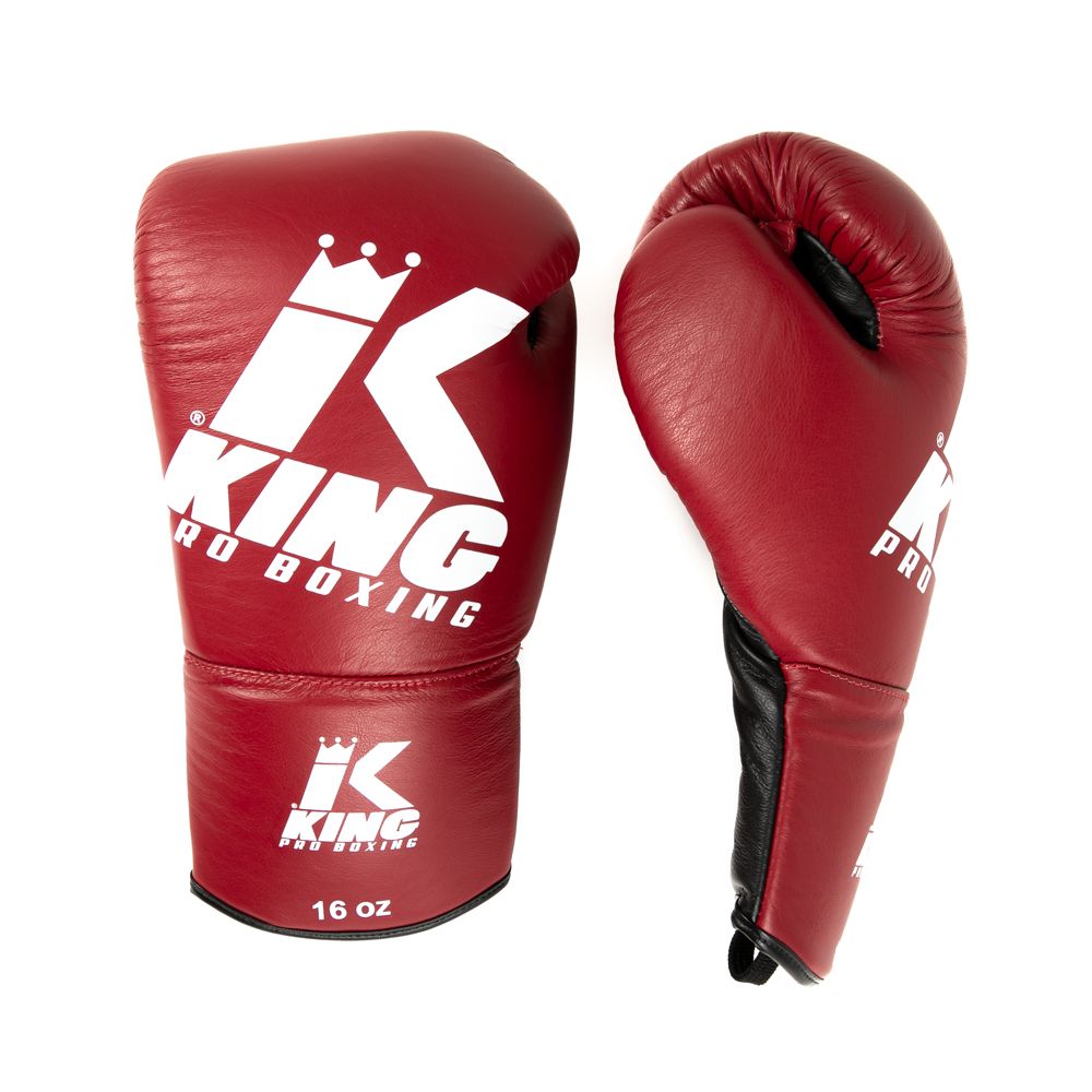 King Pro Boxing Bokshandschoenen BG1 met vetersluiting - Rood/Zwart