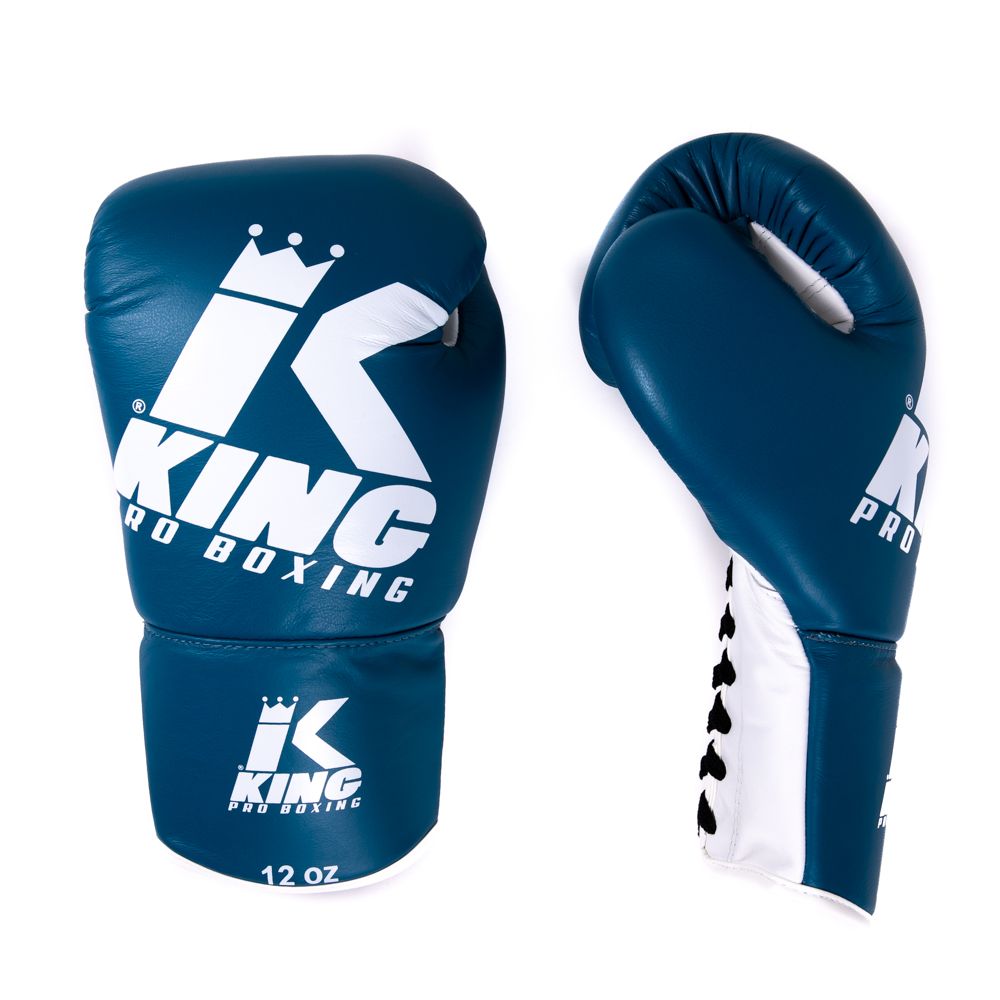 King Pro Boxing Bokshandschoenen BG2 met vetersluiting - Blauw/Wit