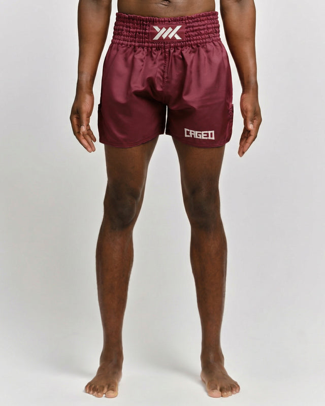 Caged Muay-Thai-Shorts Classic – Bordeaux Rot/Weiß