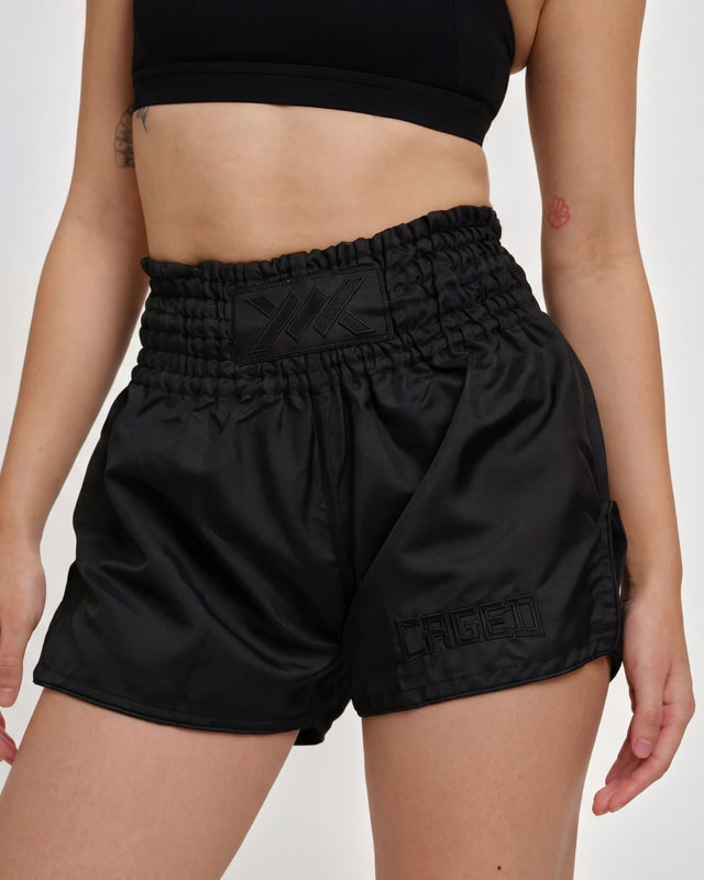 Caged Classic Muay Thai Shorts - Black/Black
