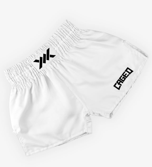 Caged Muay Thai Shorts Classic - White/Black