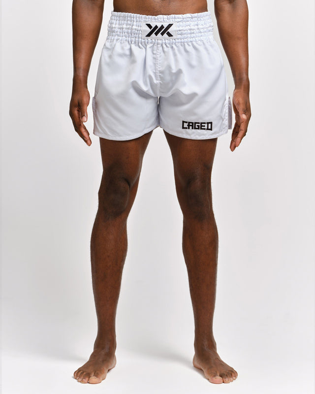 Caged Muay Thai Shorts Classic - White/Black