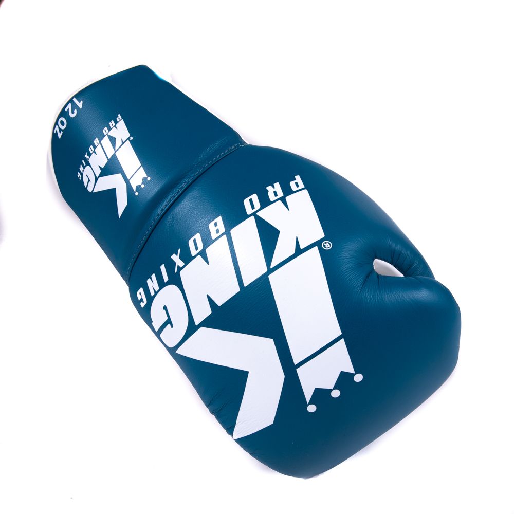 King Pro Boxing Bokshandschoenen BG2 met vetersluiting - Blauw/Wit