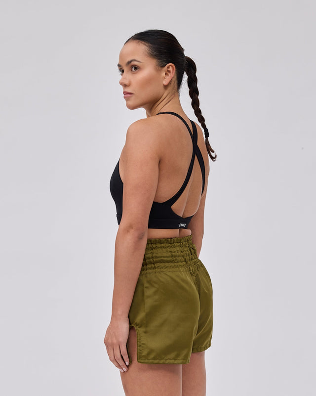 Calções de Muay Thai Caged Classic – Cáqui/Preto para mulher