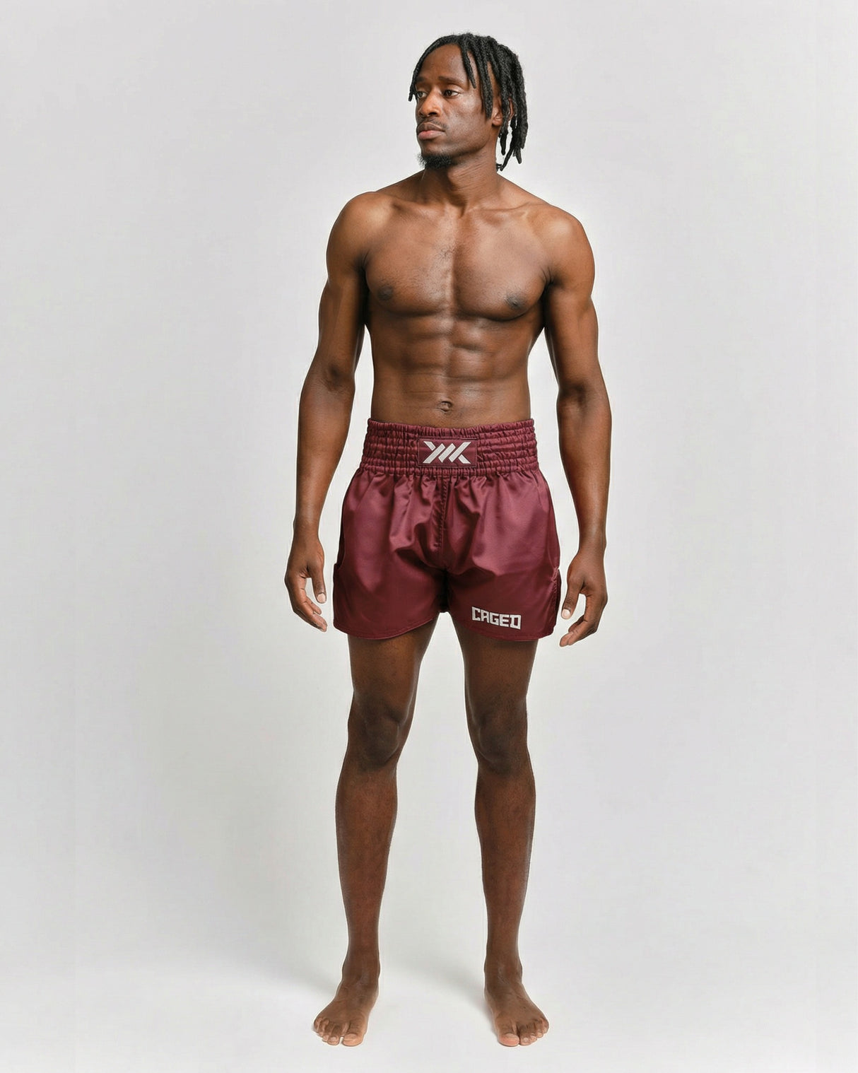 Caged Muay Thai Shorts Classic - Bordeaux Rood/Wit