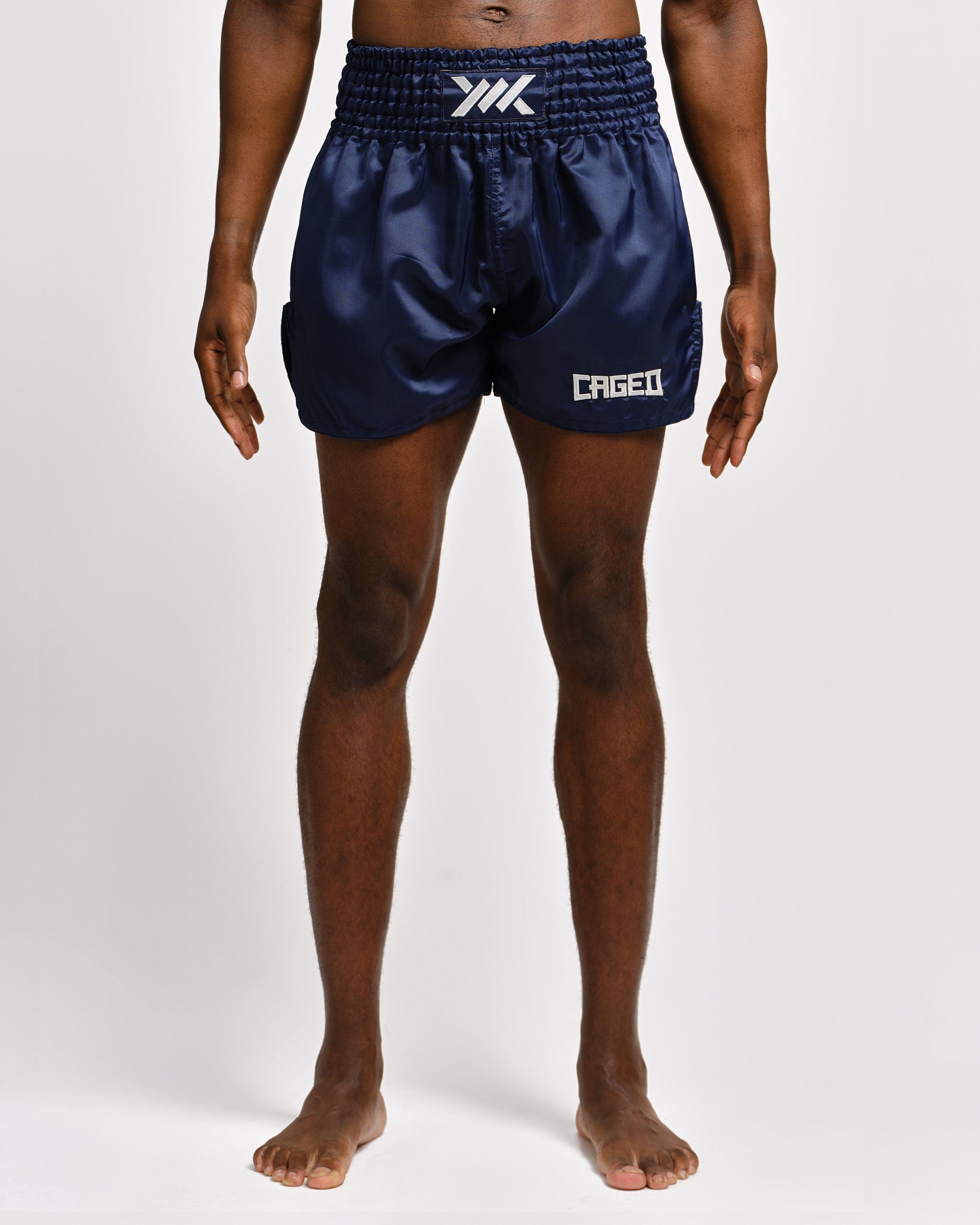 Caged Muay Thai Shorts Classic - Navy Blauw/Wit