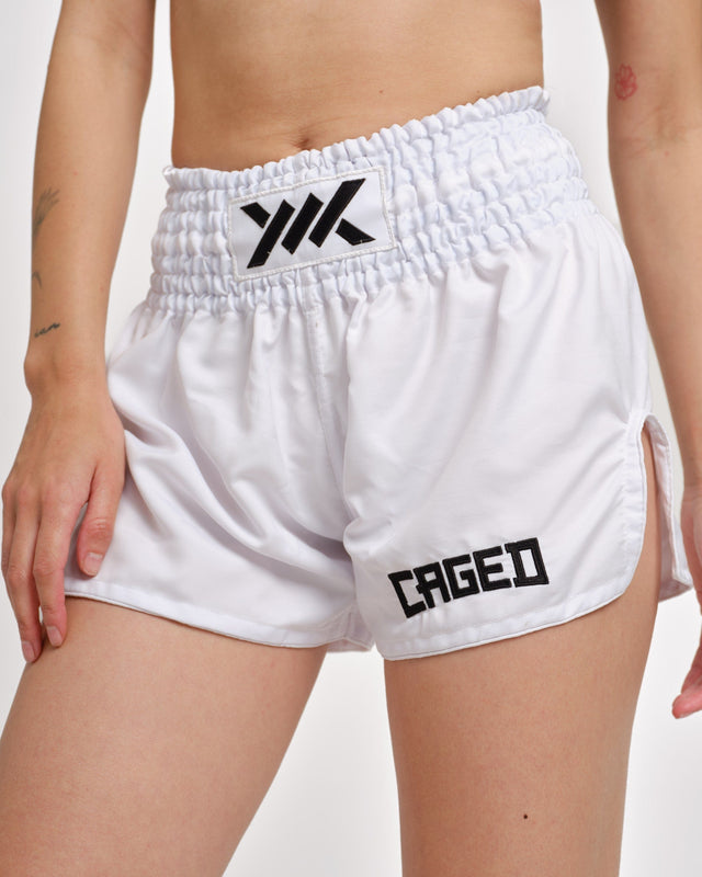 Muay Thai trenky Caged Classic – Bílé/černé dámské