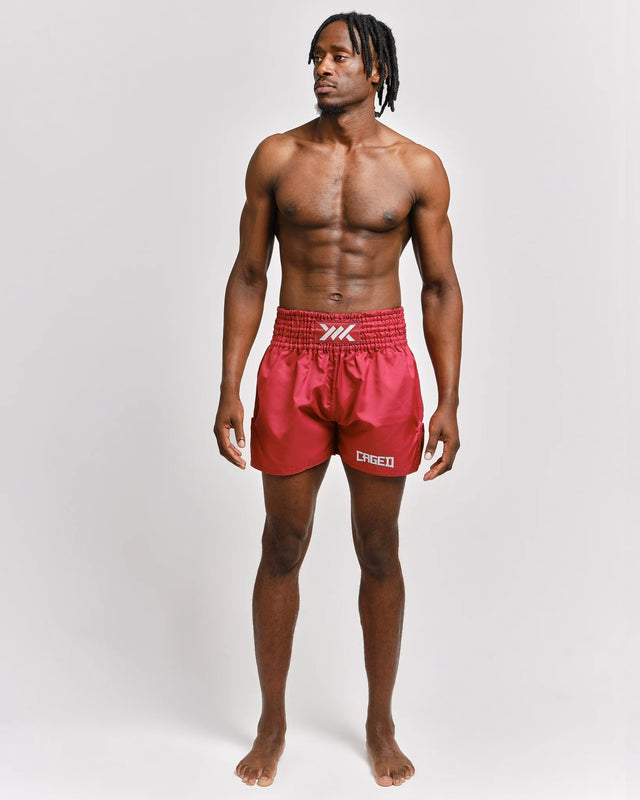Caged Muay Thai Shorts Classic - Red/White