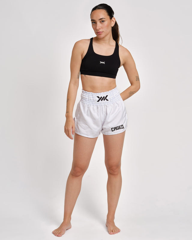 Muay Thai trenky Caged Classic – Bílé/černé dámské
