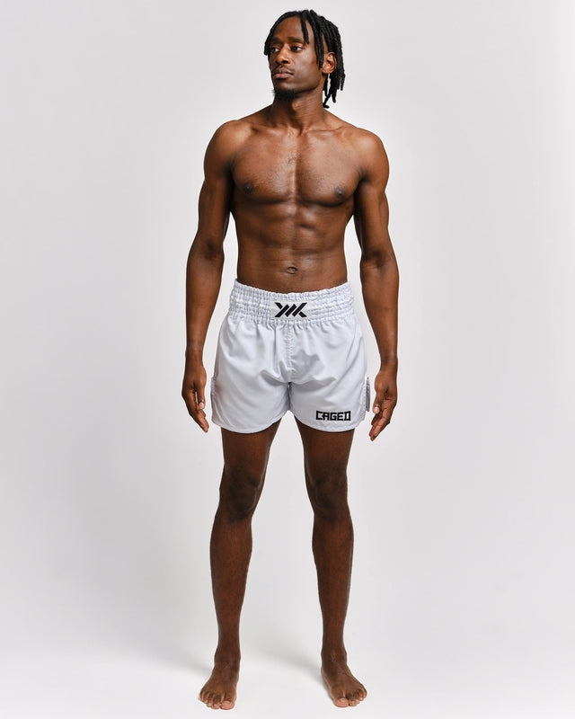 Caged Muay Thai Shorts Classic - White/Black