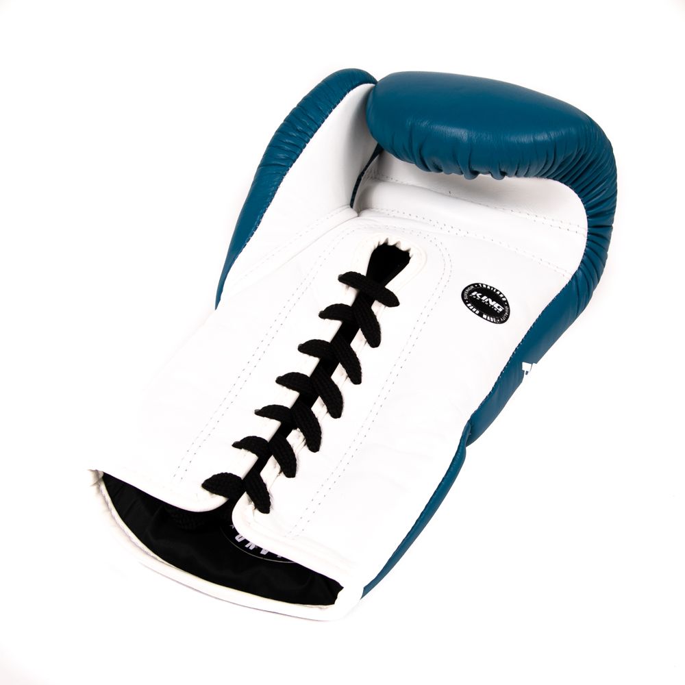 King Pro Boxing Bokshandschoenen BG2 met vetersluiting - Blauw/Wit