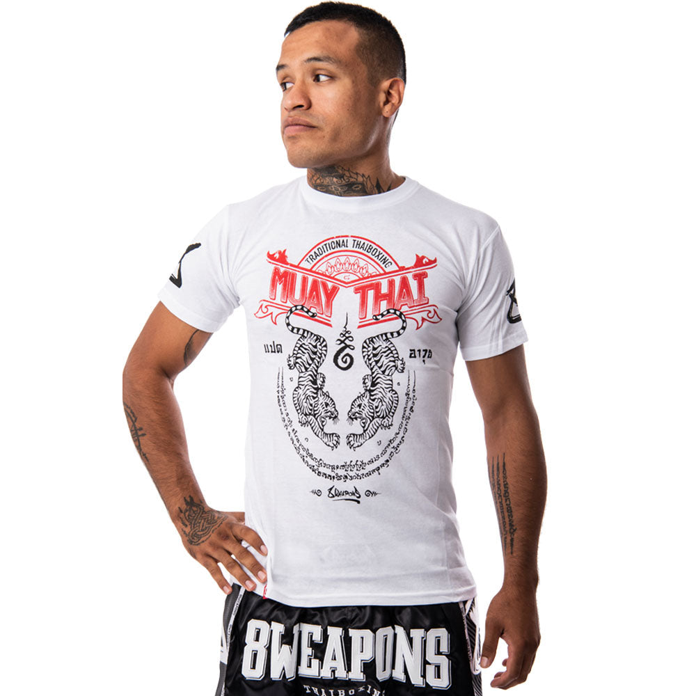 8 WEAPONS T-Shirt Sak Yant Tigers - Wit