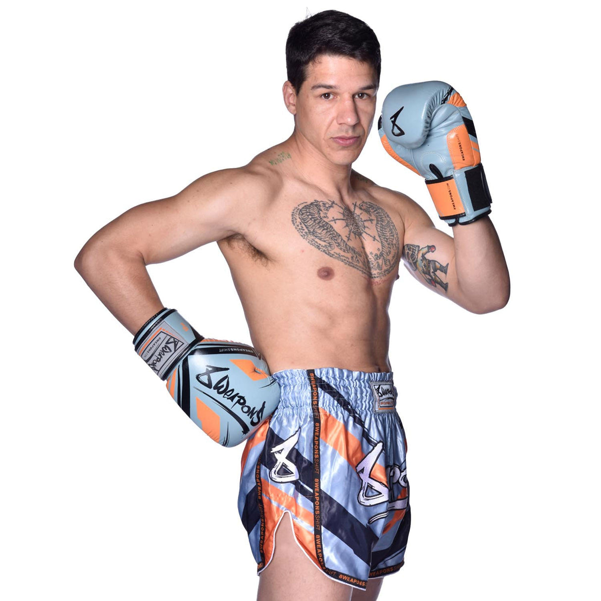 8 WEAPONS Muay Thai Shorts Shift - Ijsgrijs/Oranje