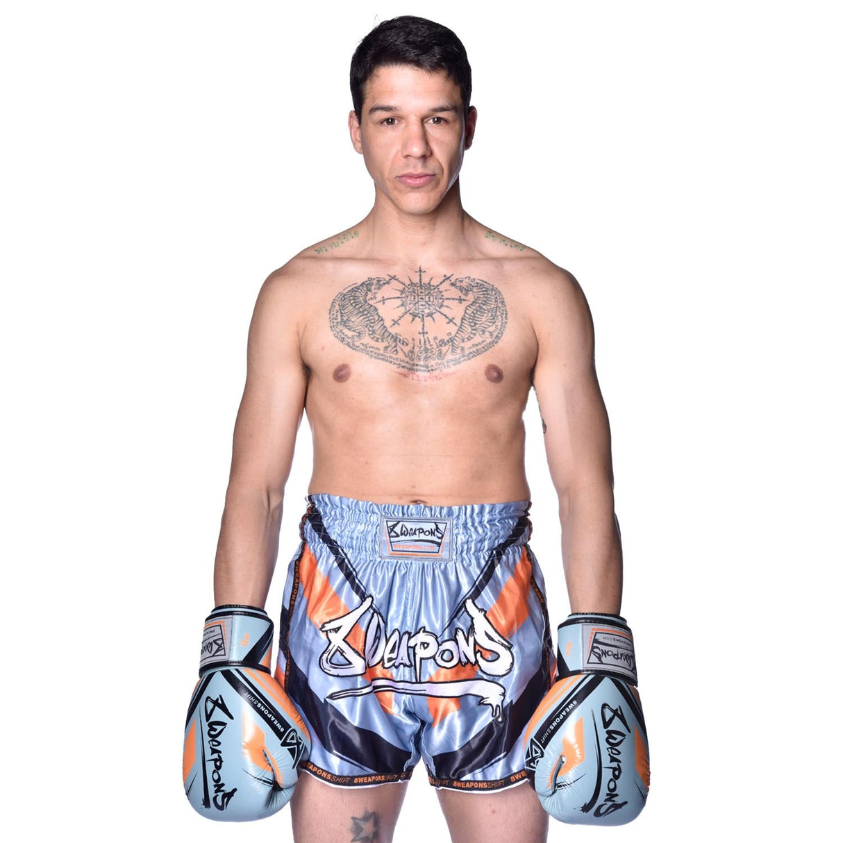 8 WEAPONS Muay Thai Shorts Shift - Ijsgrijs/Oranje