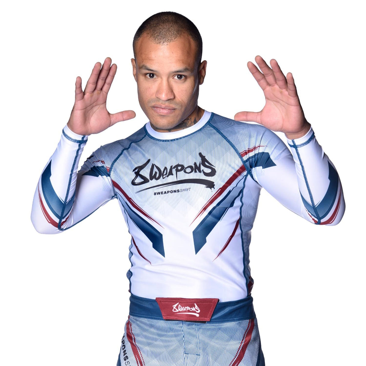 Rashguard 8 WEAPONS Shift – Bílá/Tmavě modrá/Červená