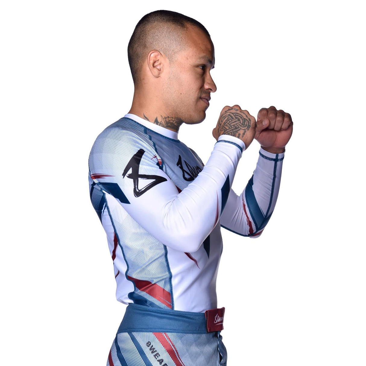 Rashguard 8 WEAPONS Shift – Bílá/Tmavě modrá/Červená