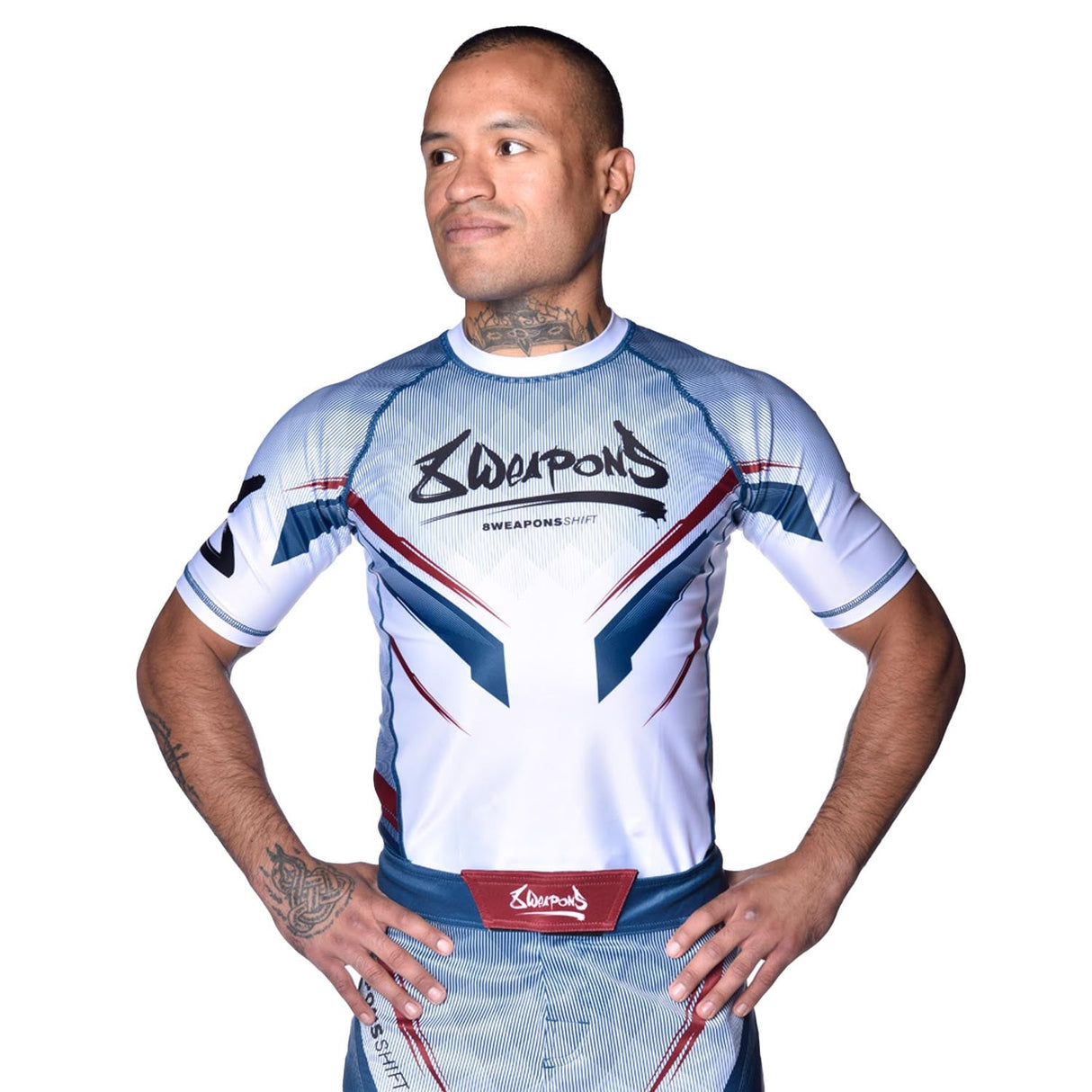 8 WEAPONS Rashguard Shift - Wit/Navy/Rood
