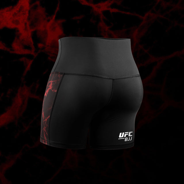Pantaloni scurți de compresie BJJ Hayabusa x UFC pentru femei – Negru/Roșu