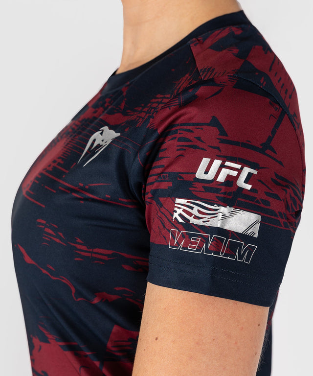 Venum UFC T-Shirt Zenith Kurzarm Damen – Marineblau/Bordeaux/Silber