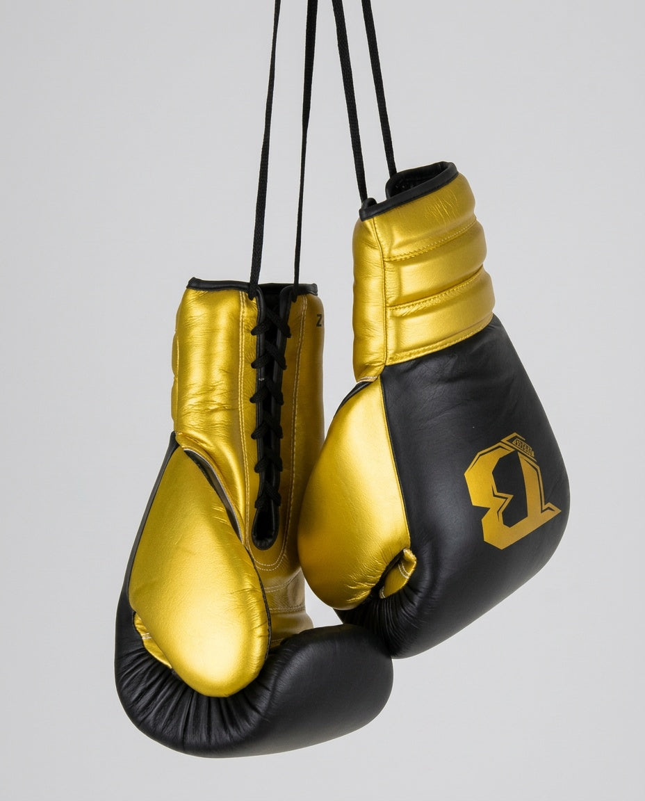 Booster Bokshandschoenen Rapid Strike met vetersluiting - Zwart/Goud