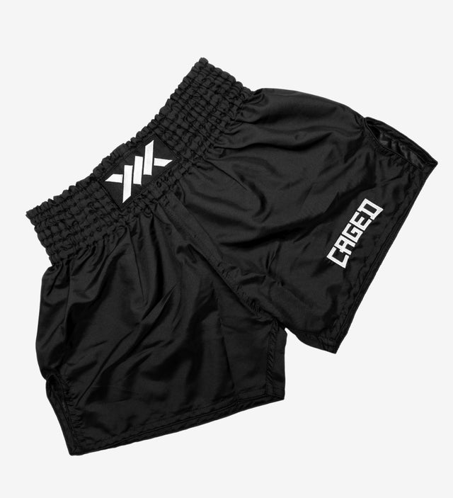 Shorts de Muay Thai Caged Classic – Noir/Blanc