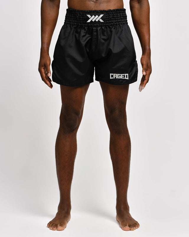 Shorts de Muay Thai Caged Classic – Noir/Blanc