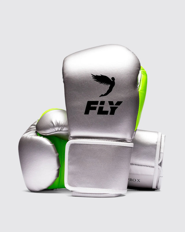 Rękawice bokserskie Fly Superloop Pro X 2 – Srebrne/Neonowo Zielone