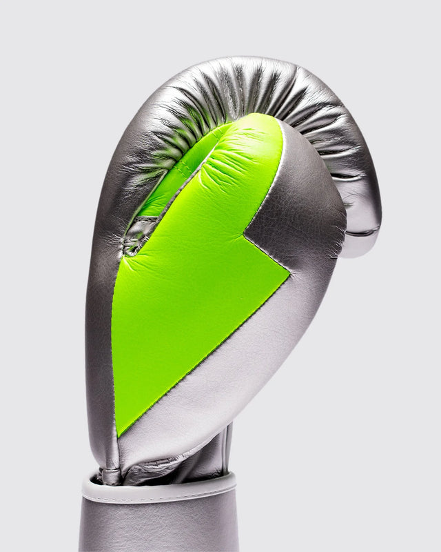 Rękawice bokserskie Fly Superloop Pro X 2 – Srebrne/Neonowo Zielone