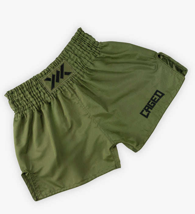 Calções de Muay Thai Caged Classic – Cáqui/Preto para mulher
