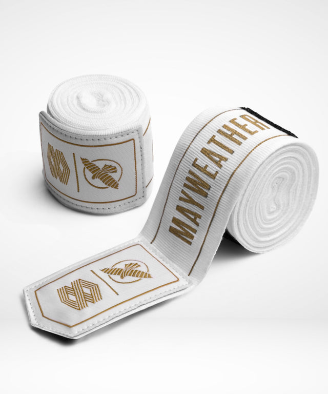 Hayabusa x Mayweather Bandagen Stretch – Weiß/Gold