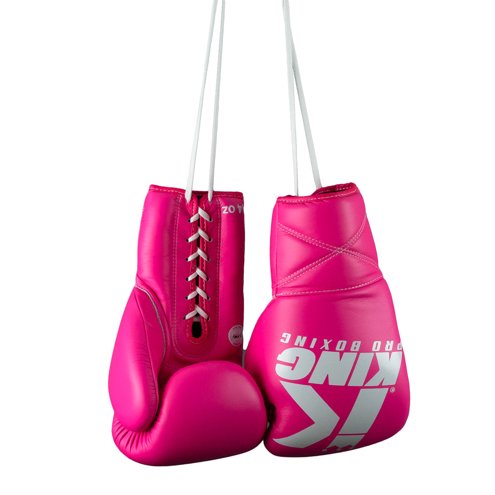 King Pro Boxing XK Boxhandschuhe mit Schnürverschluss – Rosa/Weiß
