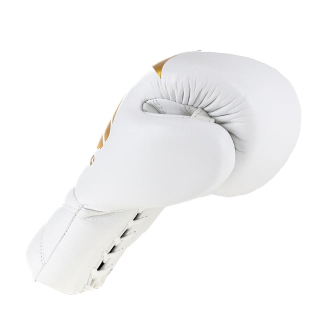 Guantoni da boxe King Pro Boxing XK con allacciatura – Bianco/Oro