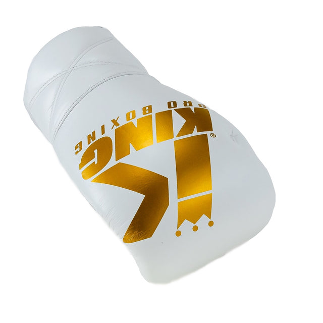 Guantoni da boxe King Pro Boxing XK con allacciatura – Bianco/Oro
