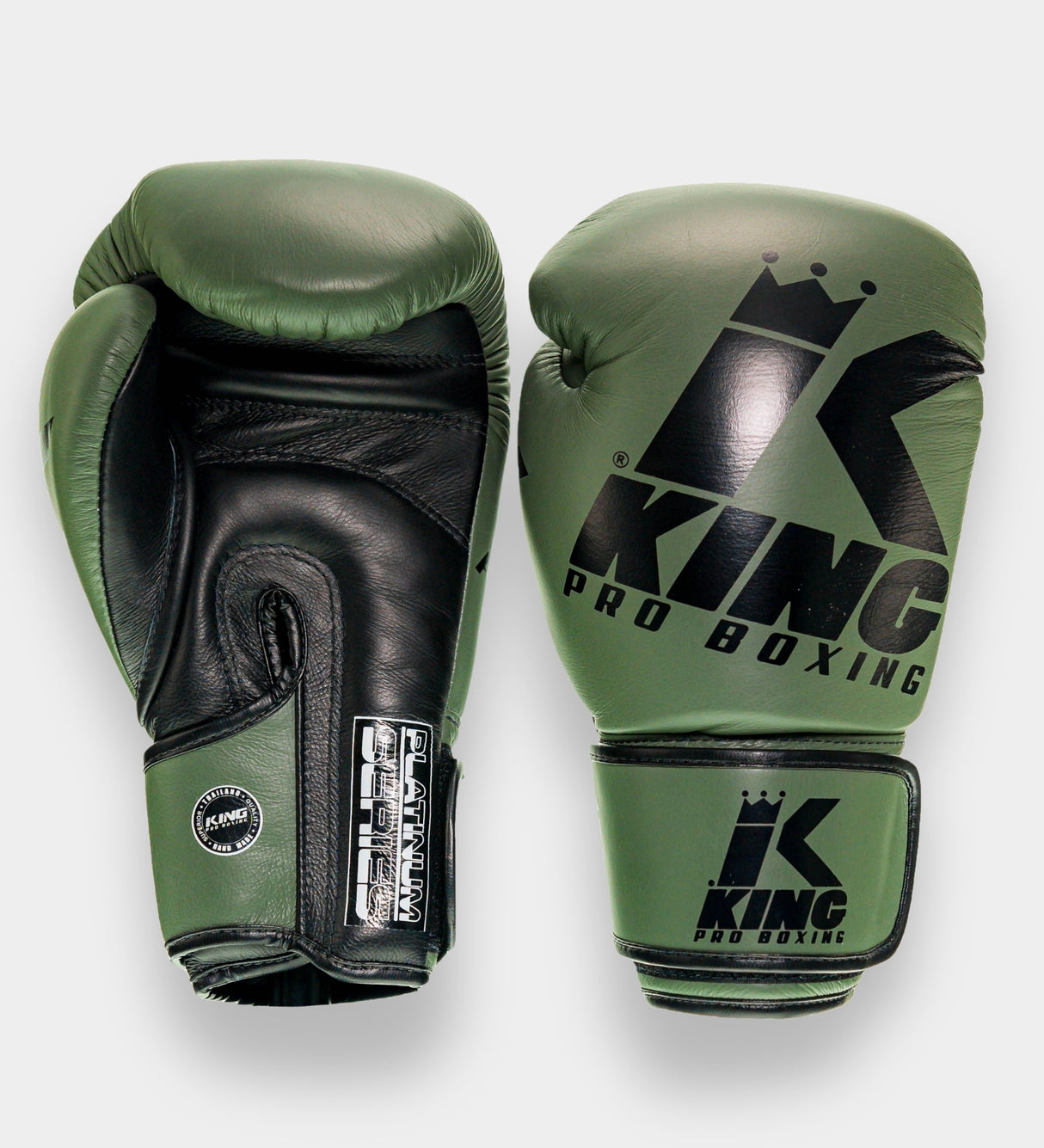 King Pro Boxing Platinum Boxing Gloves - Khaki Green/Black