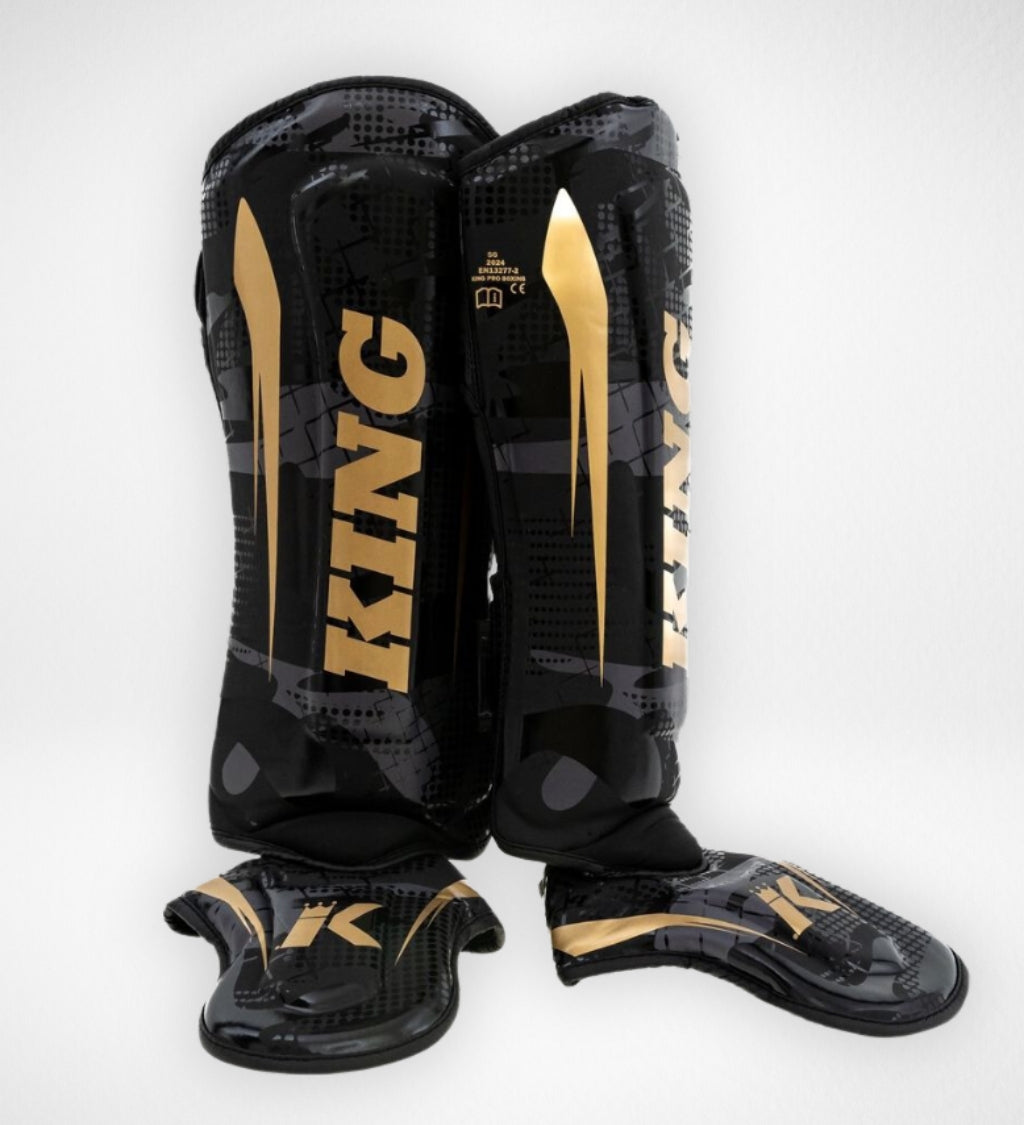 King Pro Boxing Kickboxing Shin Guards Shogun - Black/Gold