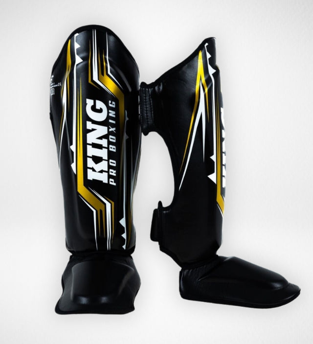 King Pro Boxing Kickboxing Shin Guards Spartan - Black/Yellow