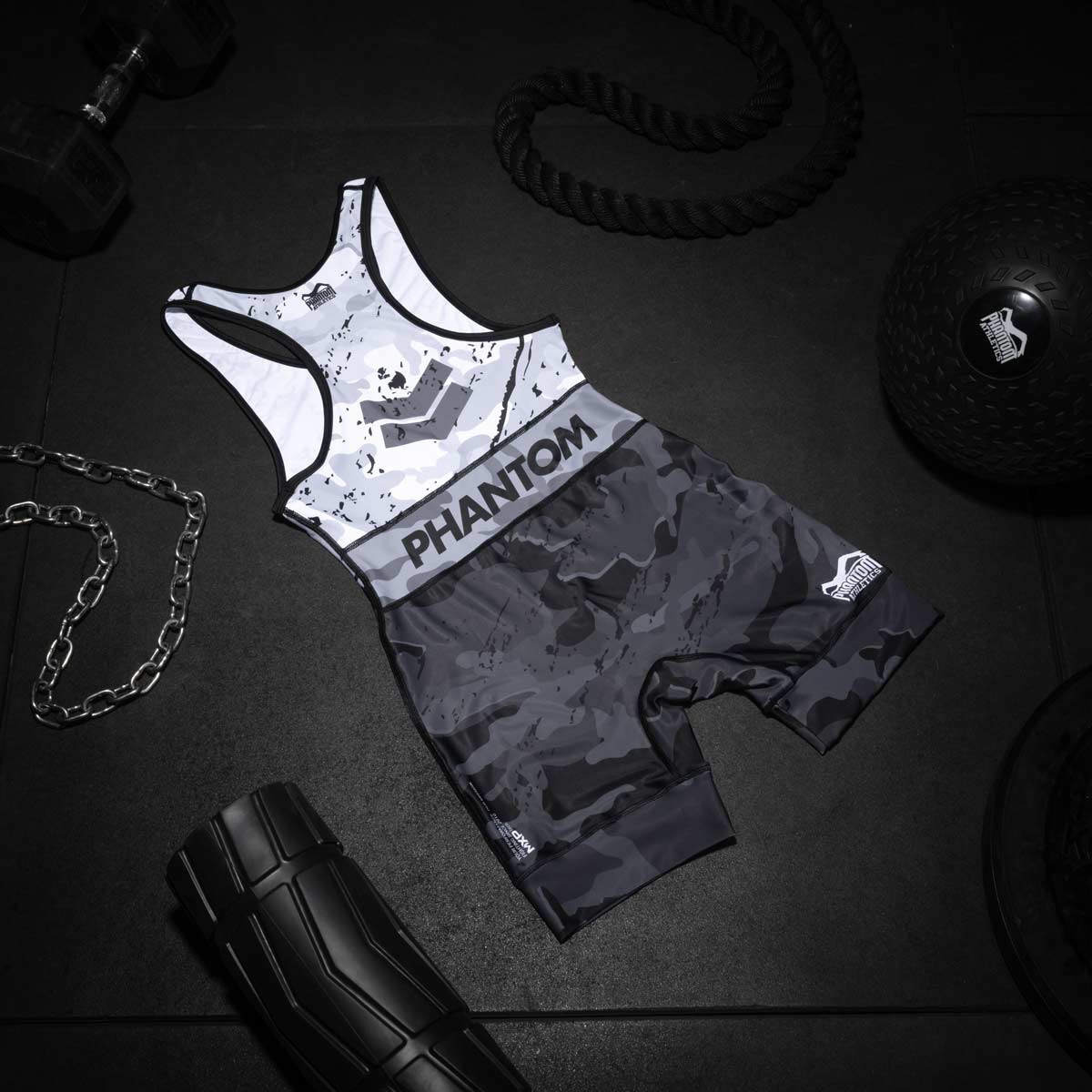 Phantom Athletics Worstelsinglet Delta - Wit/Grijs/Zwart