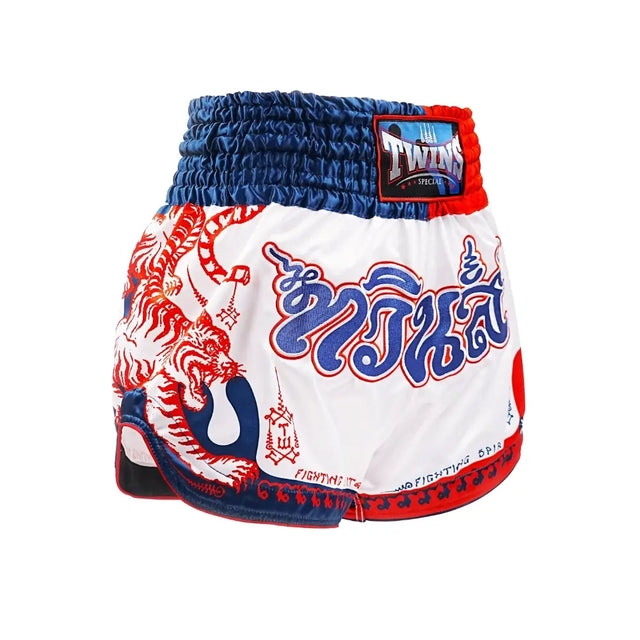 Calções de Muay Thai Twins TTBL Yant – Branco/Azul/Vermelho