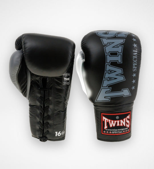 Twins Bokshandschoenen BGLL8 met vetersluiting - Zwart/Grijs