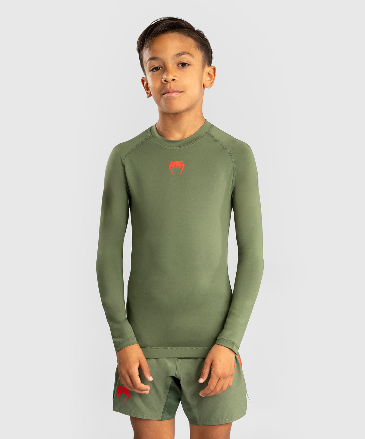 Venum Rashguard Contender Kids - Lange Mouwen - Legergroen/Oranje