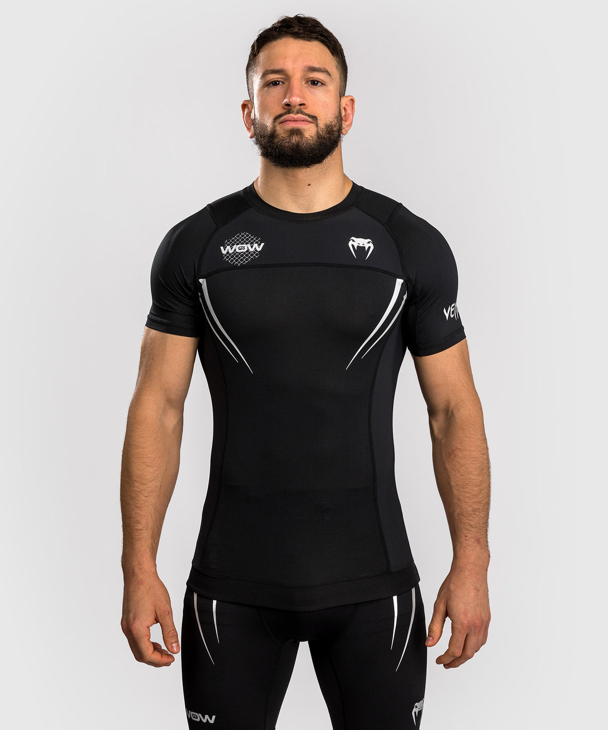 Venum x WOW FC Rashguard - Korte Mouwen - Zwart/Zilver Grijs
