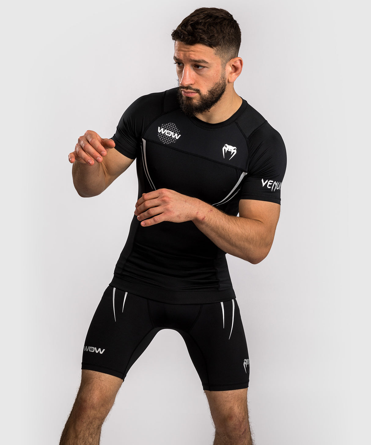 Venum x WOW FC Rashguard - Korte Mouwen - Zwart/Zilver Grijs