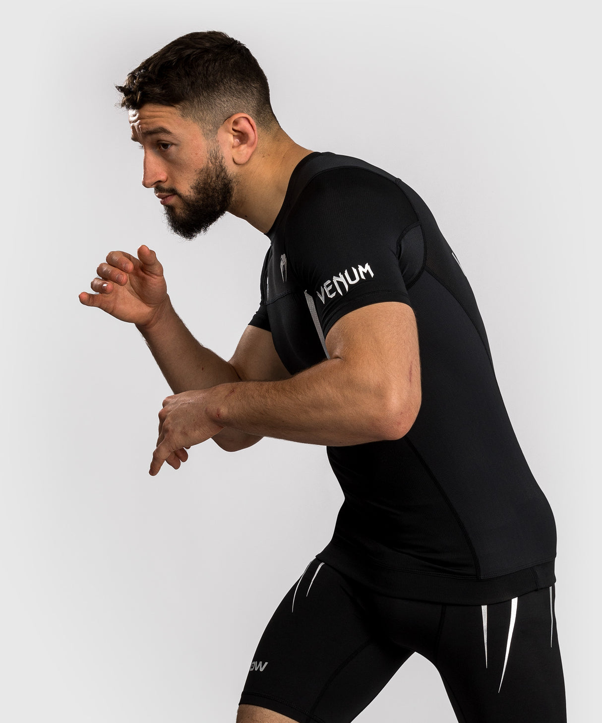 Venum x WOW FC Rashguard - Korte Mouwen - Zwart/Zilver Grijs