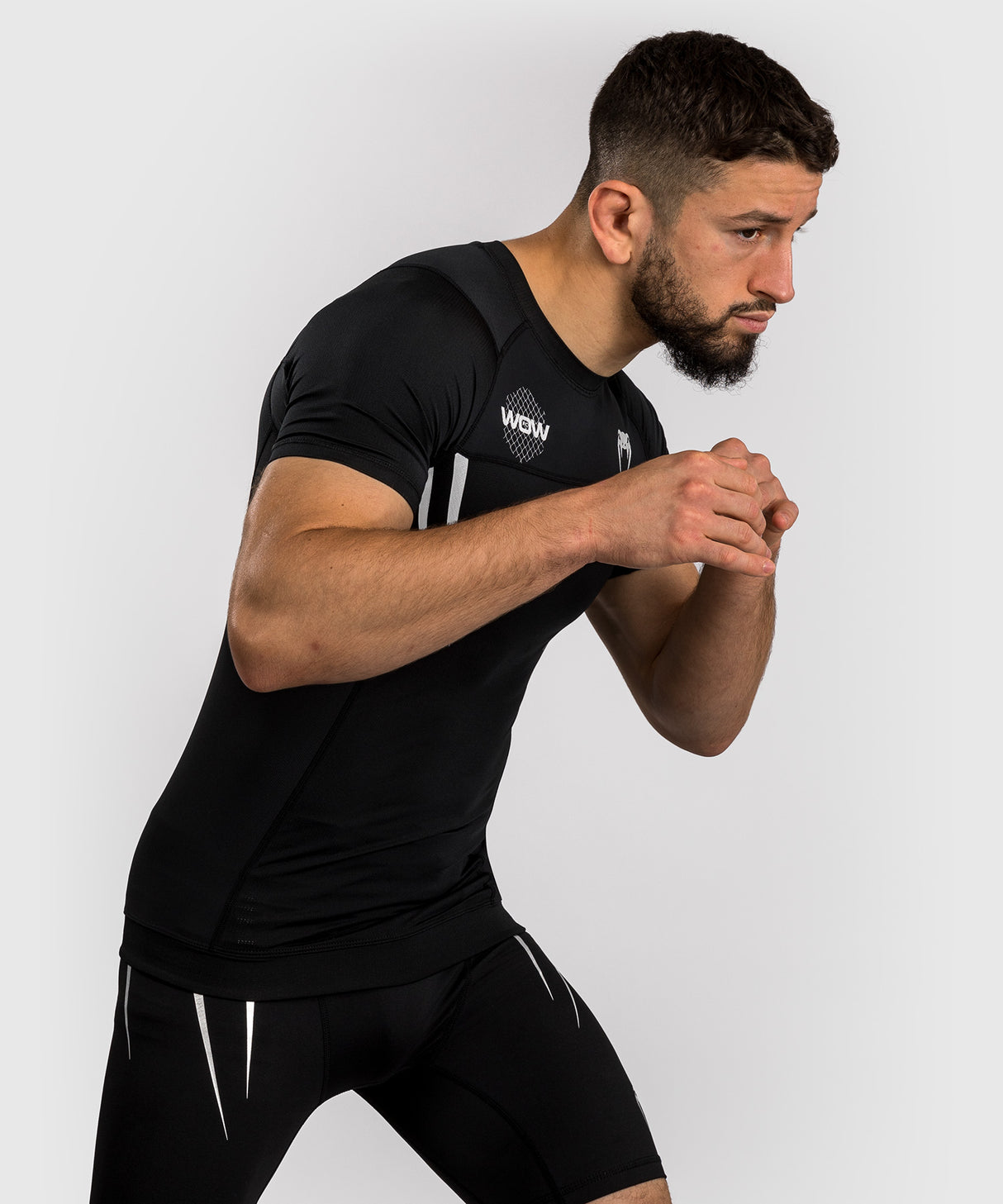 Venum x WOW FC Rashguard - Korte Mouwen - Zwart/Zilver Grijs