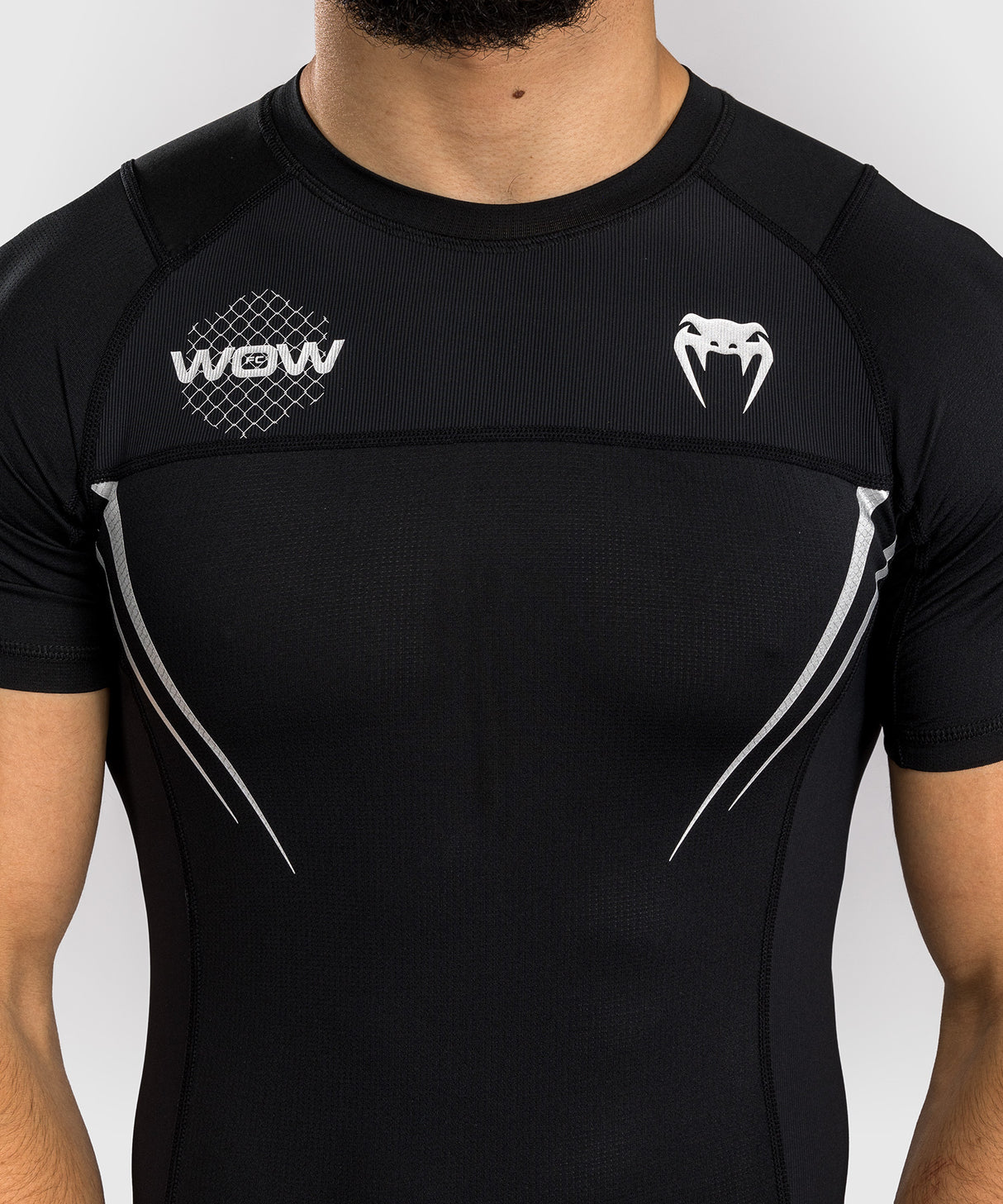 Venum x WOW FC Rashguard - Korte Mouwen - Zwart/Zilver Grijs
