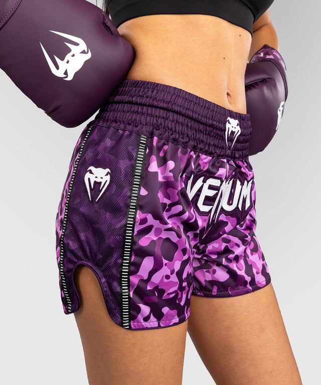 Shorts de Muay Thai Venum Iris – Violet/Camo rose