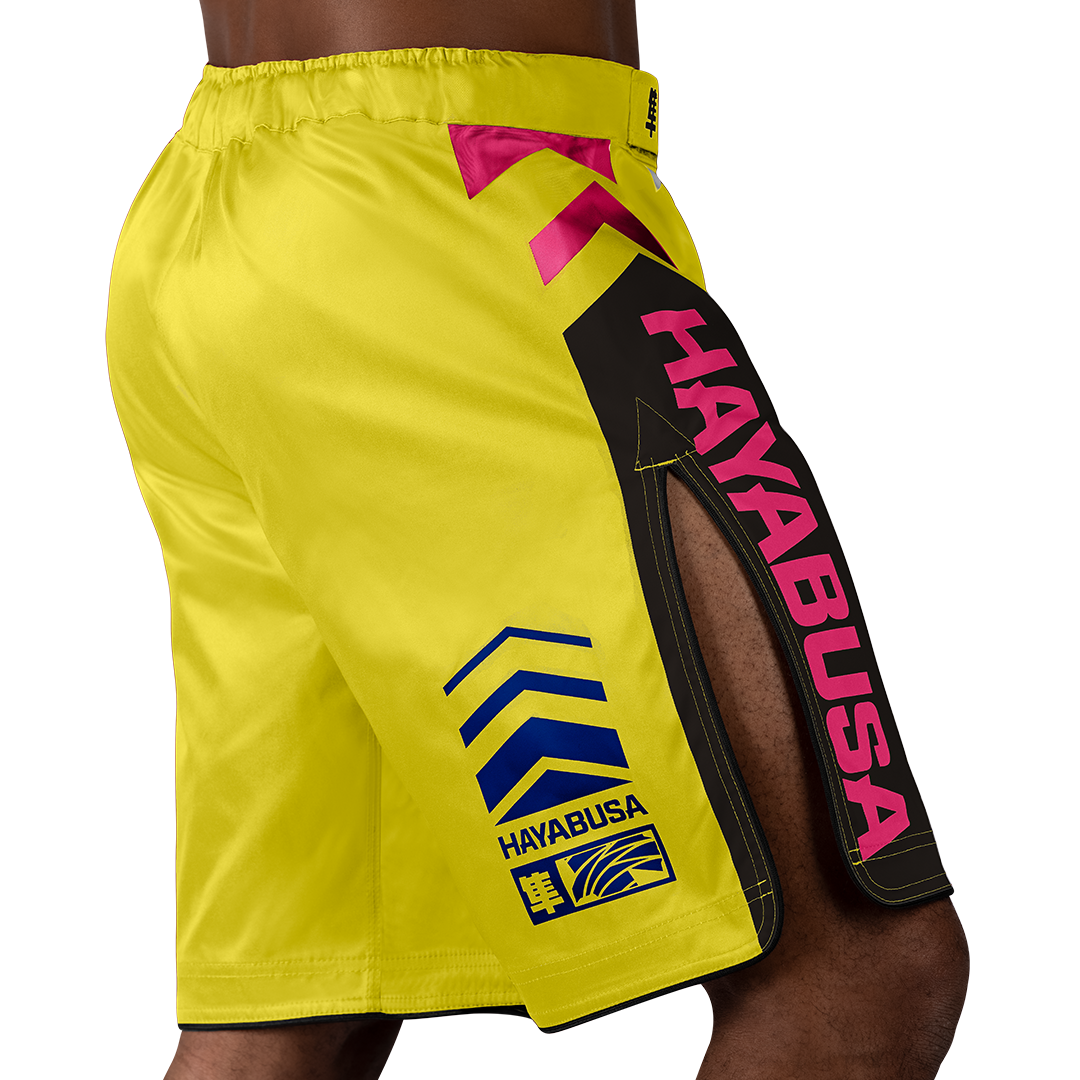 Hayabusa MMA Shorts Icon Lang - Geel/Blauw/Roze