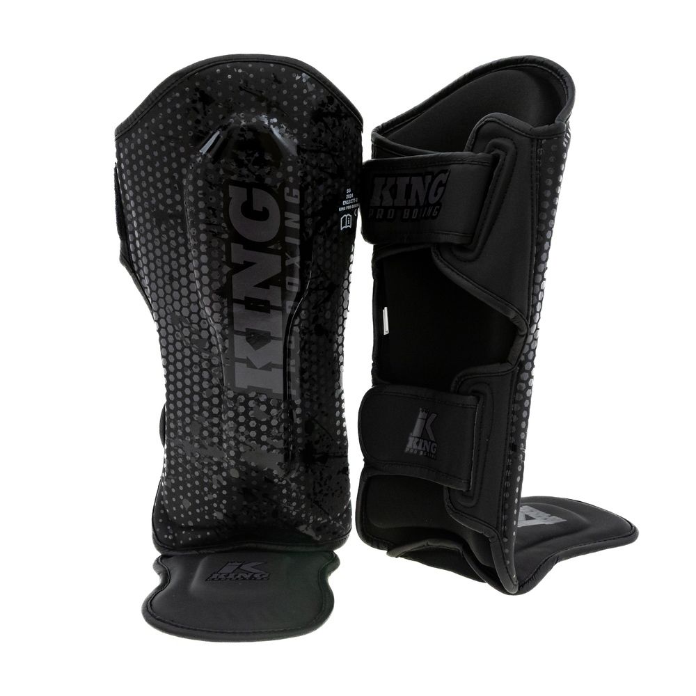 King Pro Boxing Kickboxing Shin Guards Kids Hexagon - Black/Black