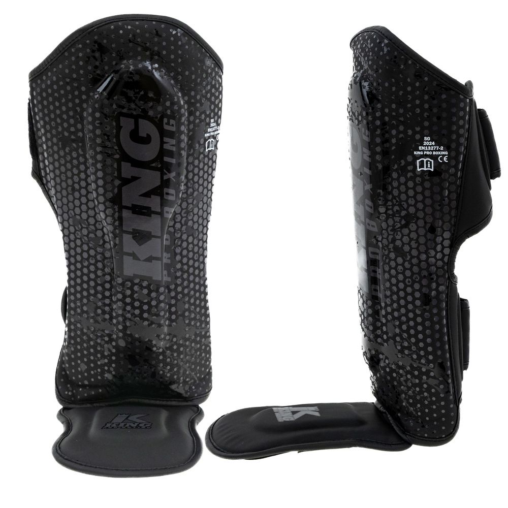 King Pro Boxing Kickboxing Shin Guards Kids Hexagon - Black/Black