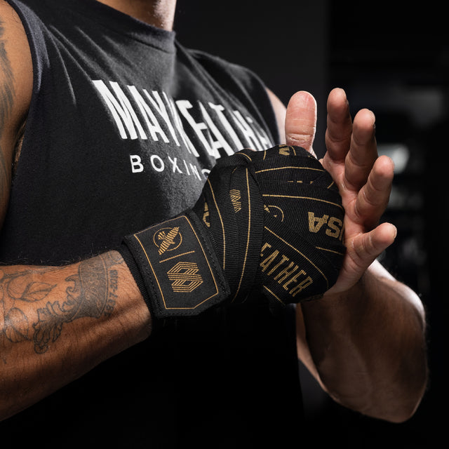 Bandaże bokserskie Hayabusa x Mayweather Stretch – Czarne/Złote